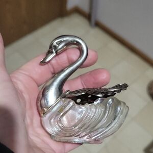 Silver and Glass Swan Salt Cellar
